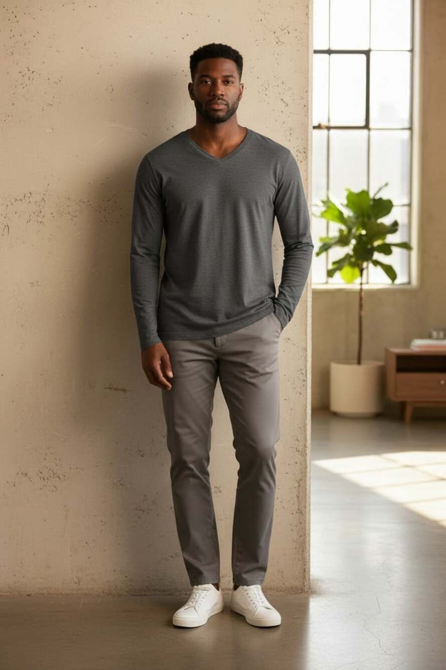 BOSS Hugo Boss Mens XL Gray Long Sleeve V Neck Shirt NWT Luxury Cotton